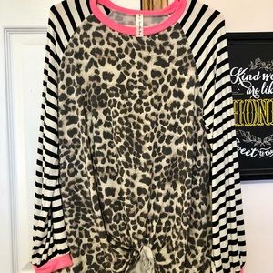 Striped Leopard Long Sleeve with Pink Detail